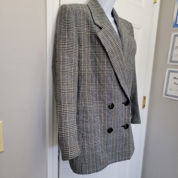 Sasson Vintage 90s Wool Blend Women's Blazer Glen Check Double Breasted Size 6 - Picture 4 of 11
